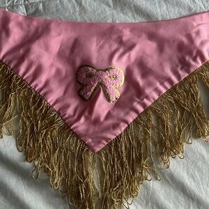 Pink and Gold Fringed dog bandanna